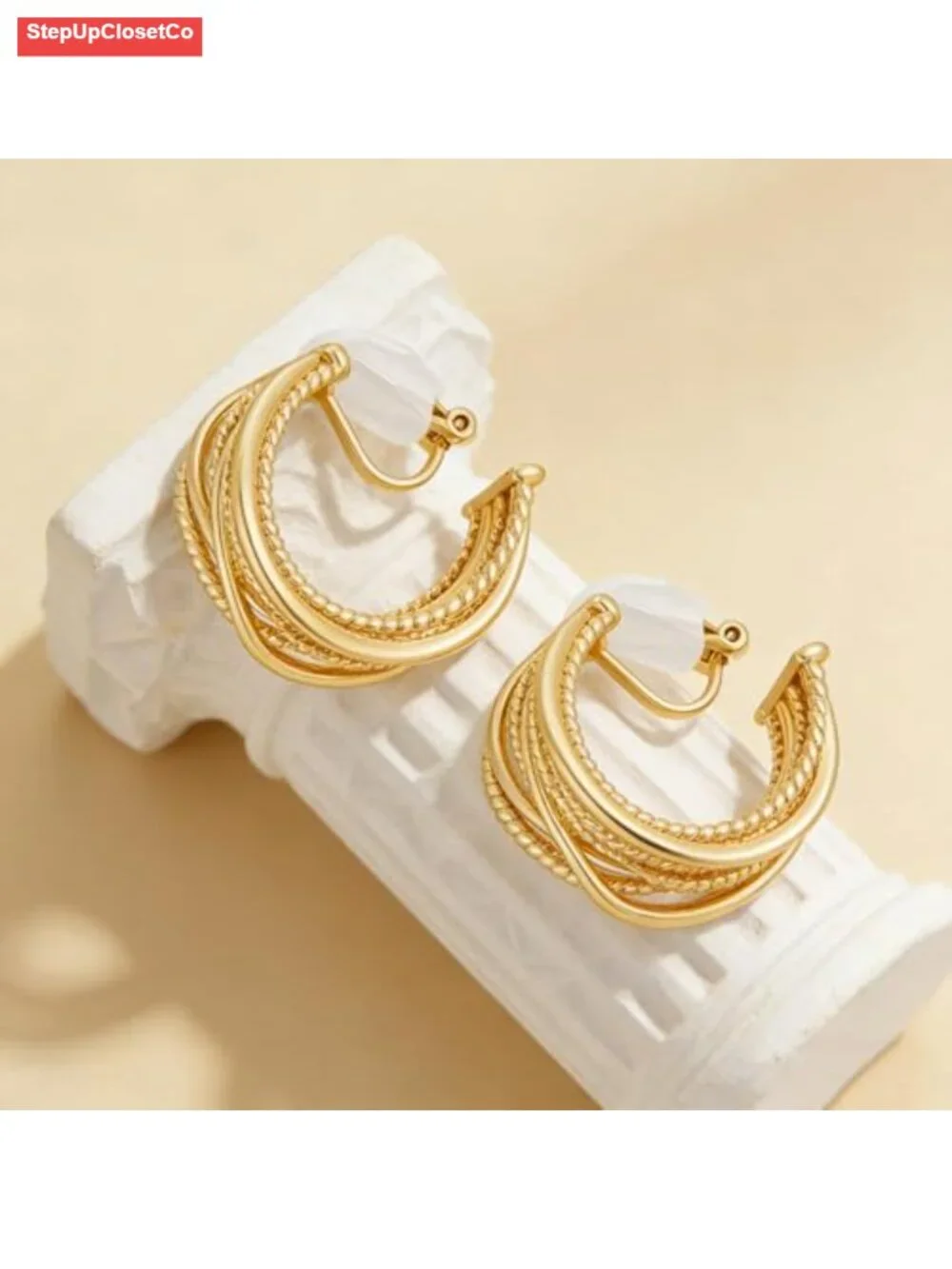 Gold Plated Twisted Rope Clip On Hoop Earrings Non Pierced